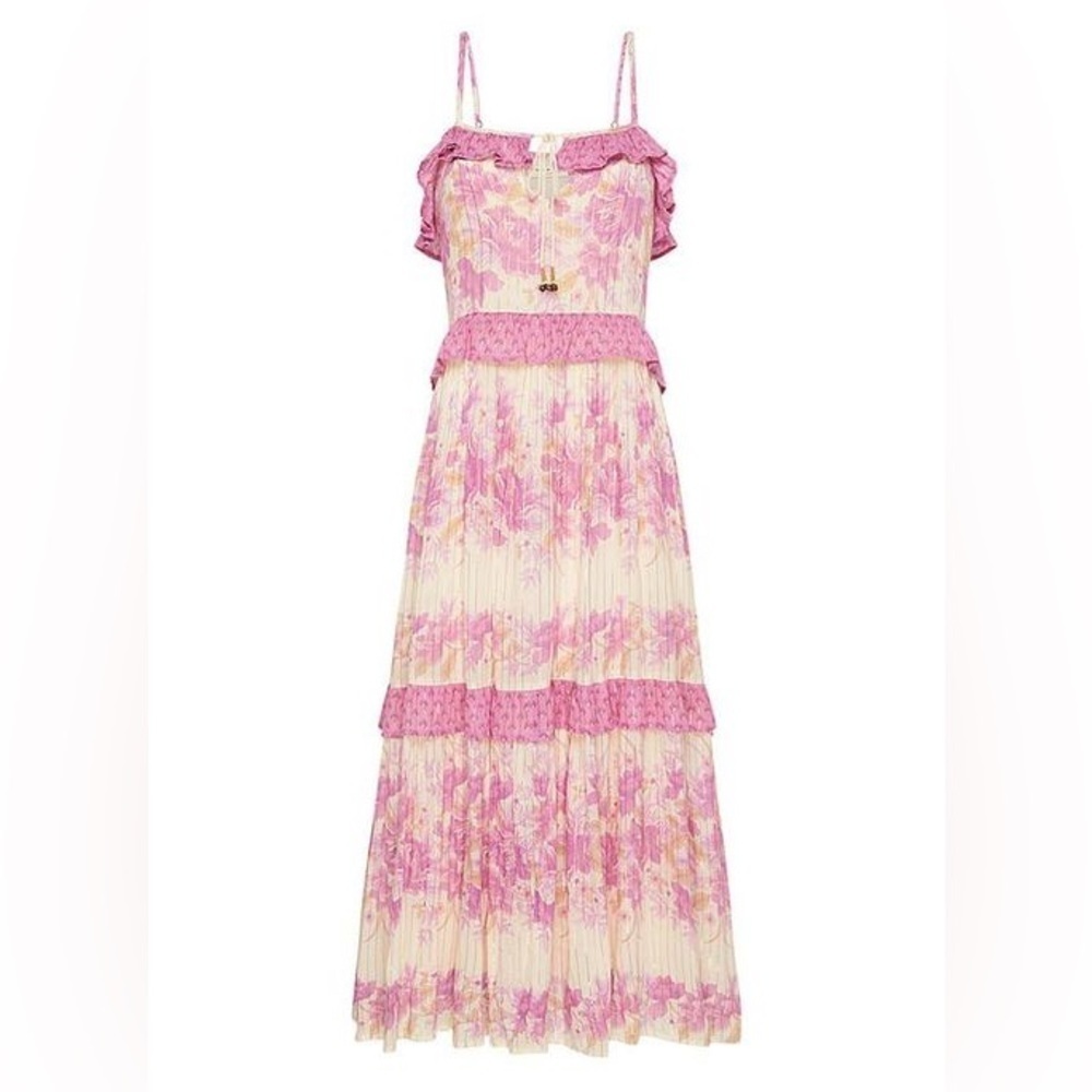 Pink Floral Romantic Gypsy Maxi Long Ruffle Dress - beautiful Spring Dress - Picture 2 of 6